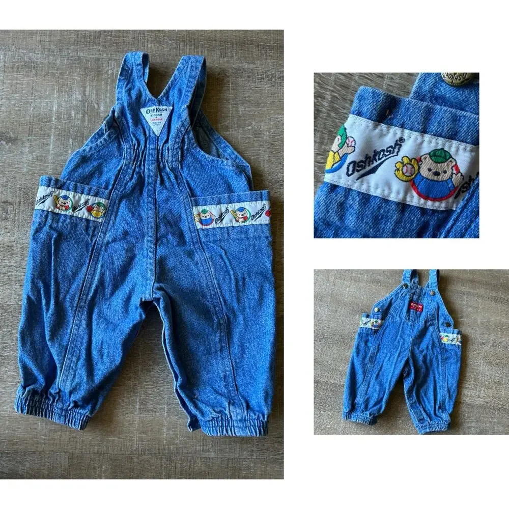 Vintage OshKosh B’Gosh Baby 3-6M Bubble Romper Overalls Baseball Bears USA